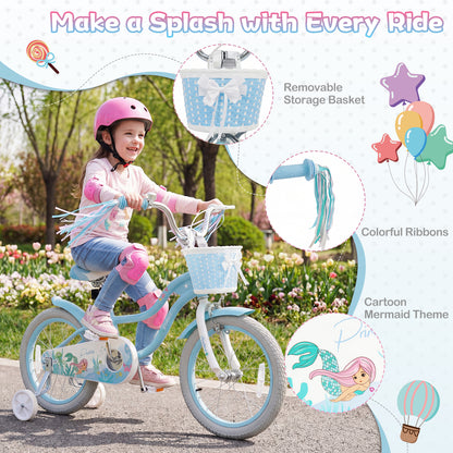 16 Inch Kids Bike, Adjustable With Basket, Princess Of The Sea Theme, Blue Kids Bike at Gallery Canada