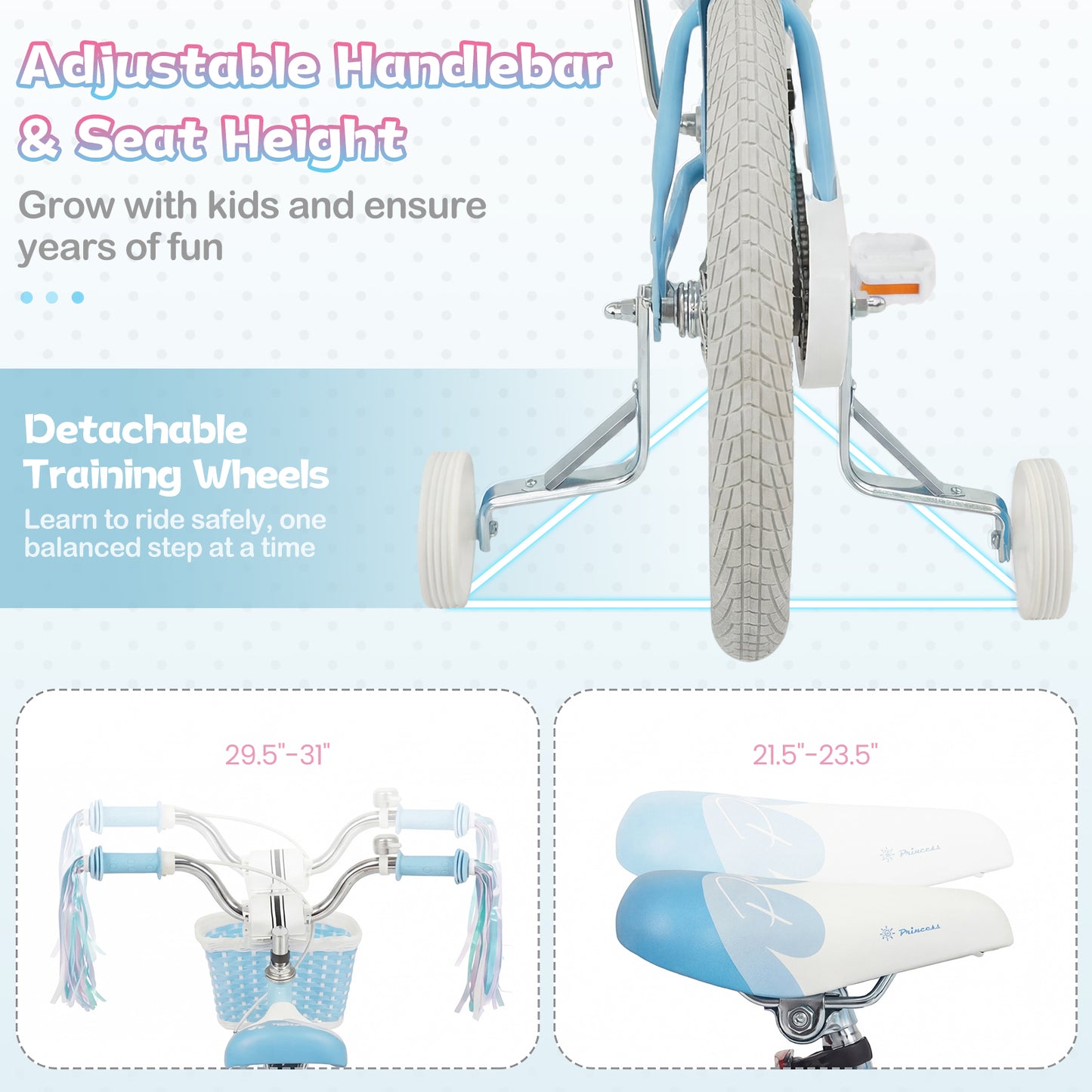 16 Inch Kids Bike, Adjustable With Basket, Princess Of The Sea Theme, Blue Kids Bike at Gallery Canada