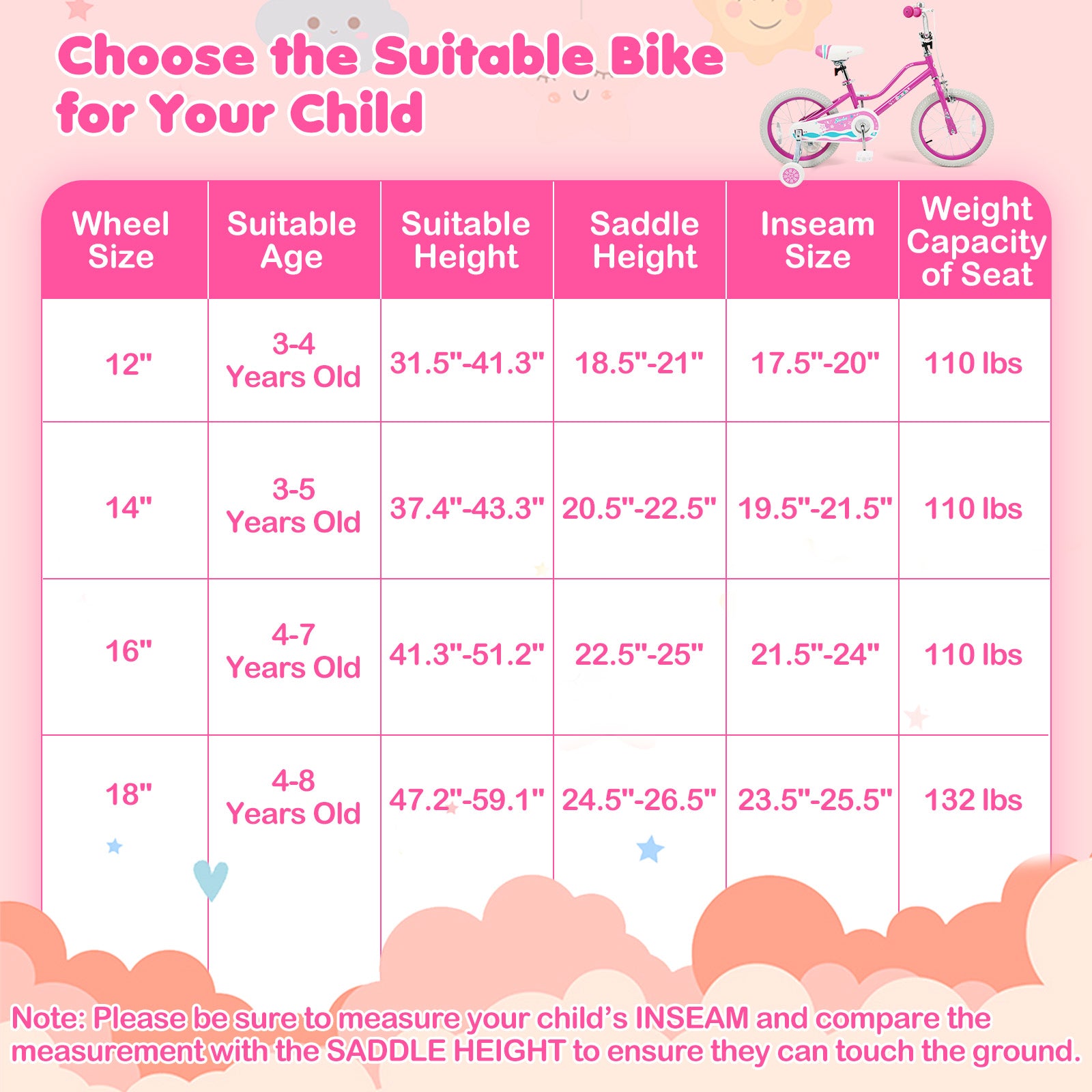 16 Inch Kids Bike for Aged 3-8 Years Old with Adjustable Handlebar Pink- Starlight Wave, Pink Kids Bike at Gallery Canada
