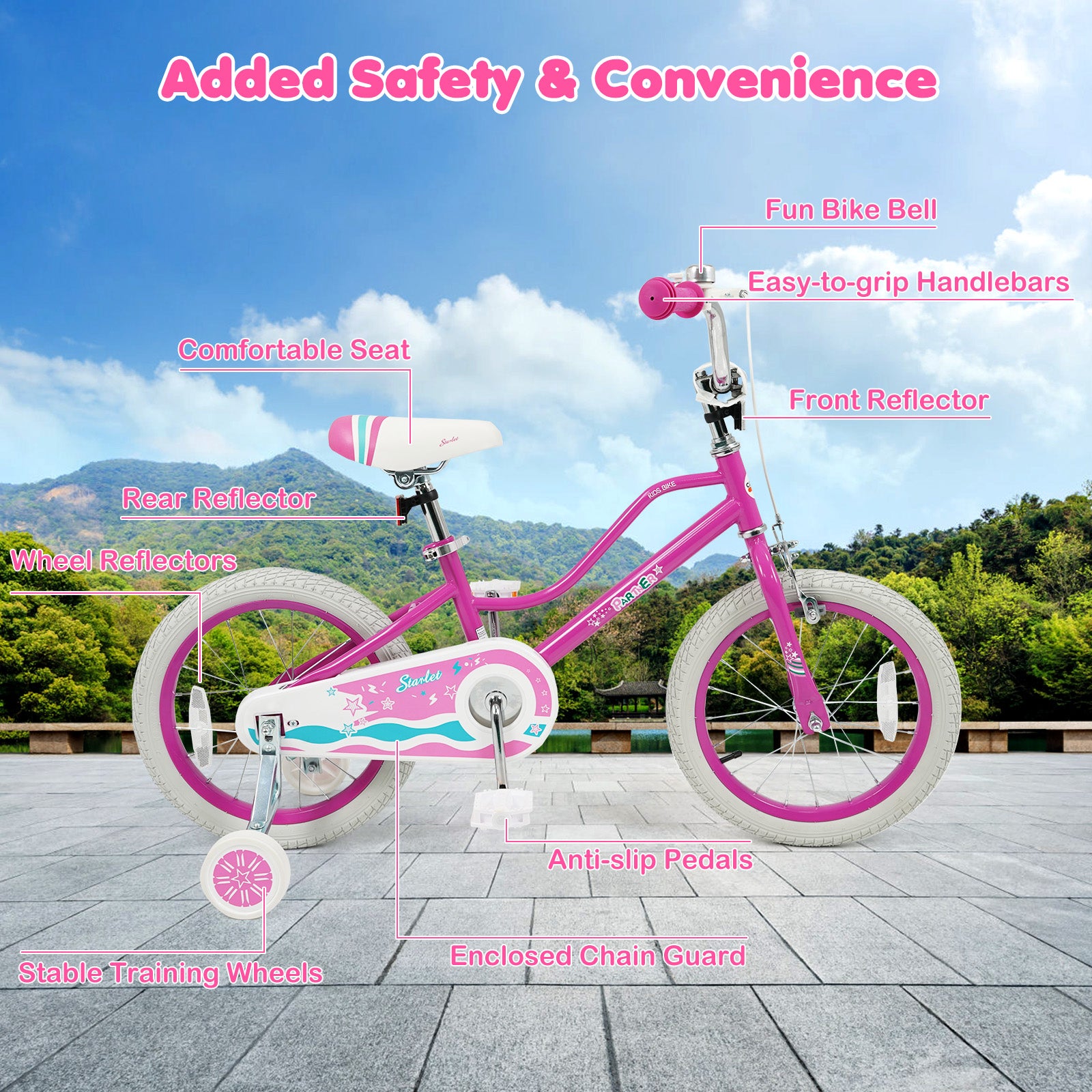 16 Inch Kids Bike for Aged 3-8 Years Old with Adjustable Handlebar Pink- Starlight Wave, Pink Kids Bike at Gallery Canada