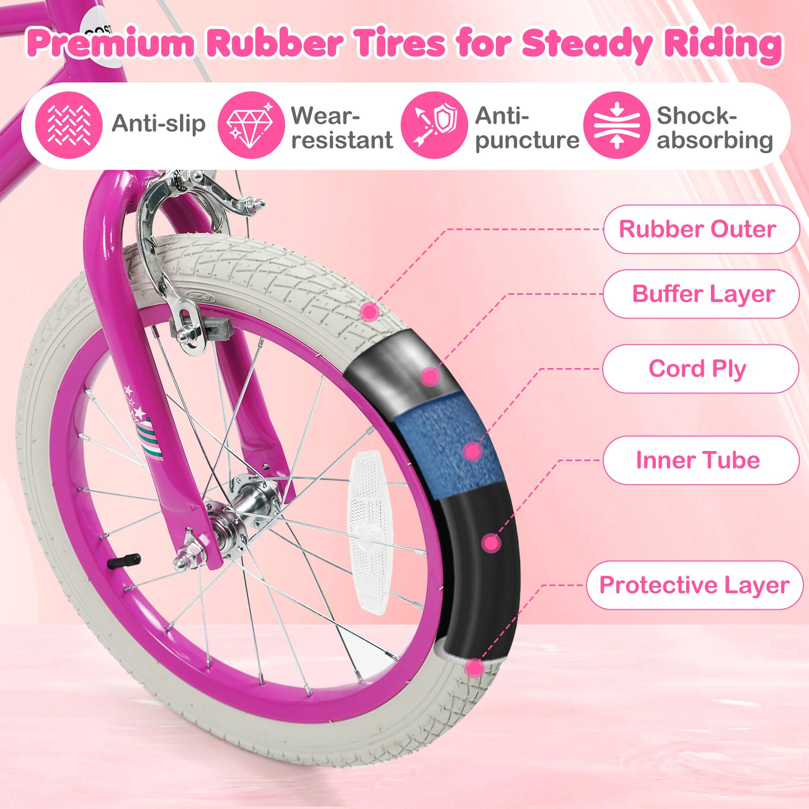 16 Inch Kids Bike, Adjustable Handlebar, Starlight Wave, Pink Kids Bike at Gallery Canada