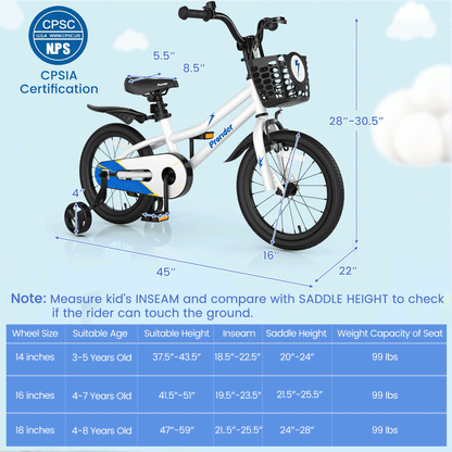 16 Inch Kids Bike with Removable Training Wheels, White Kids Bike at Gallery Canada