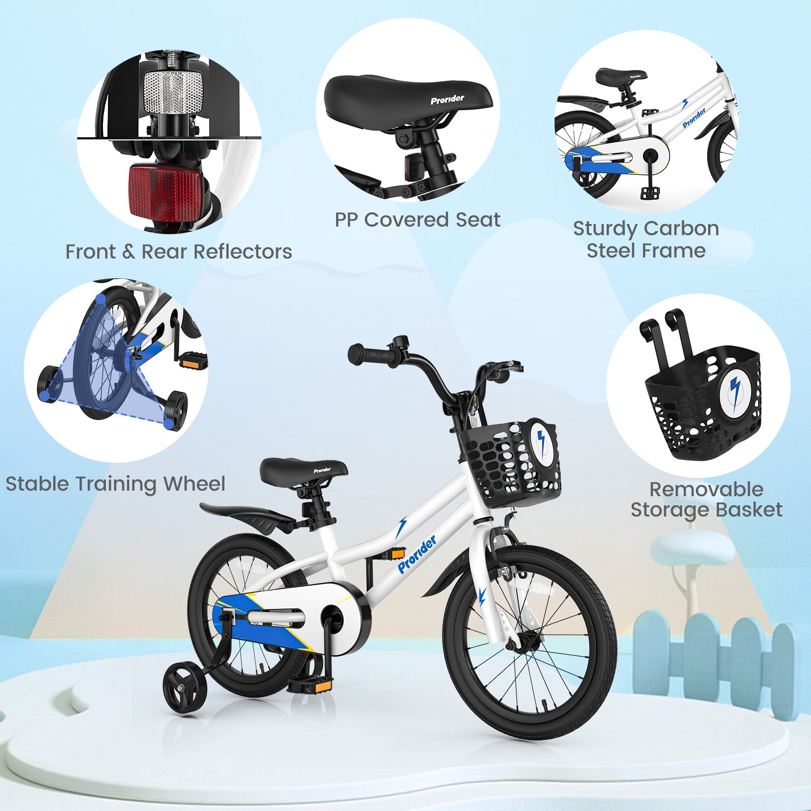 16 Inch Kids Bike with Removable Training Wheels, White Kids Bike at Gallery Canada