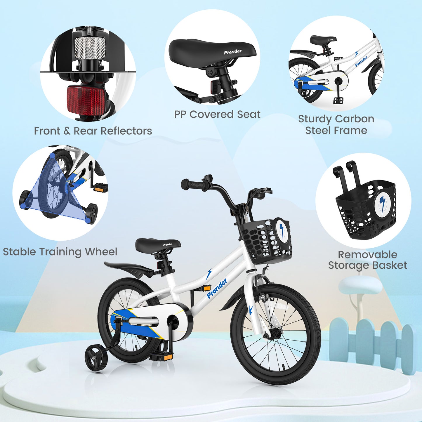 16 Inch Kids Bike with Removable Training Wheels, White Kids Bike at Gallery Canada