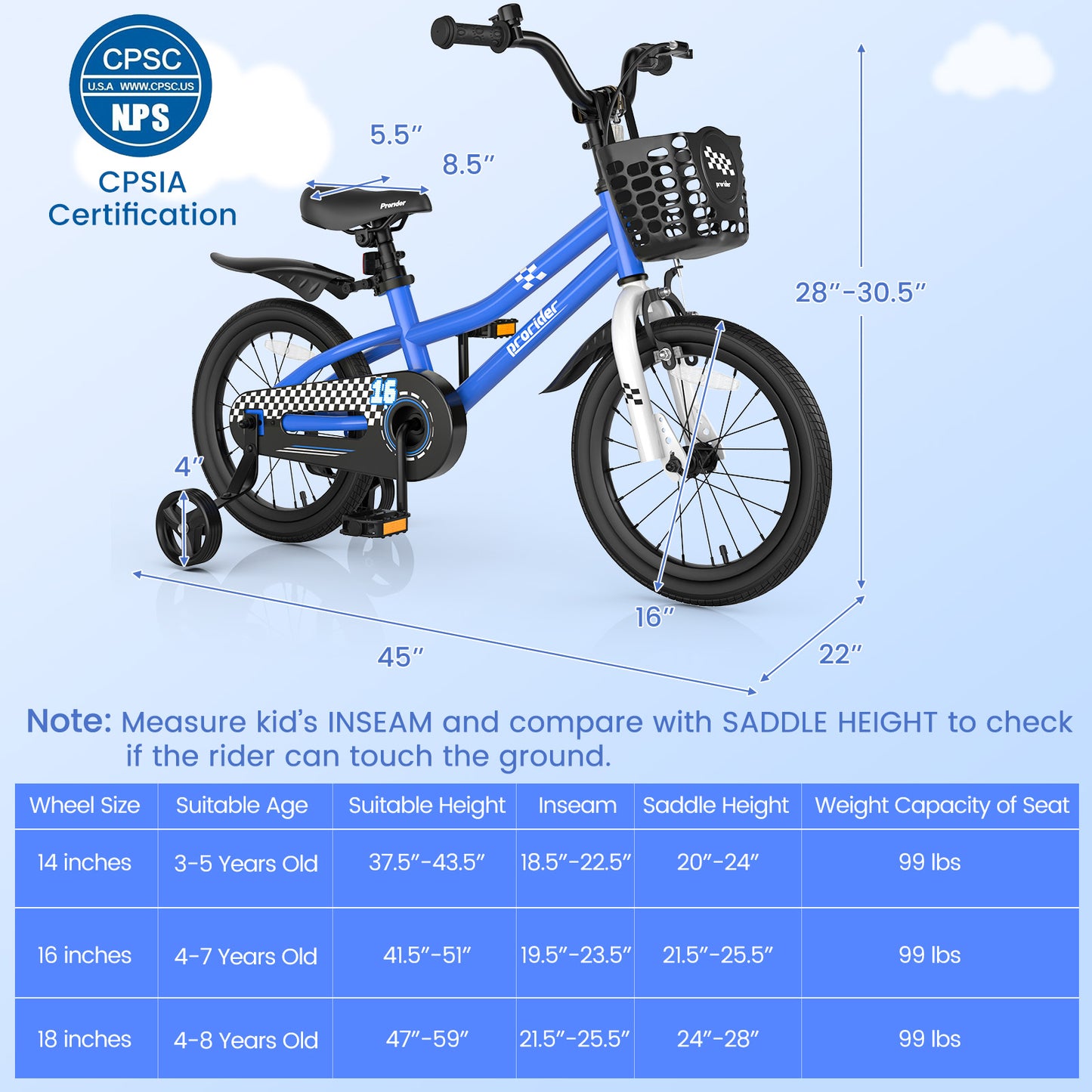 16 Inch Kids Bike with Removable Training Wheels, Navy Kids Bike at Gallery Canada
