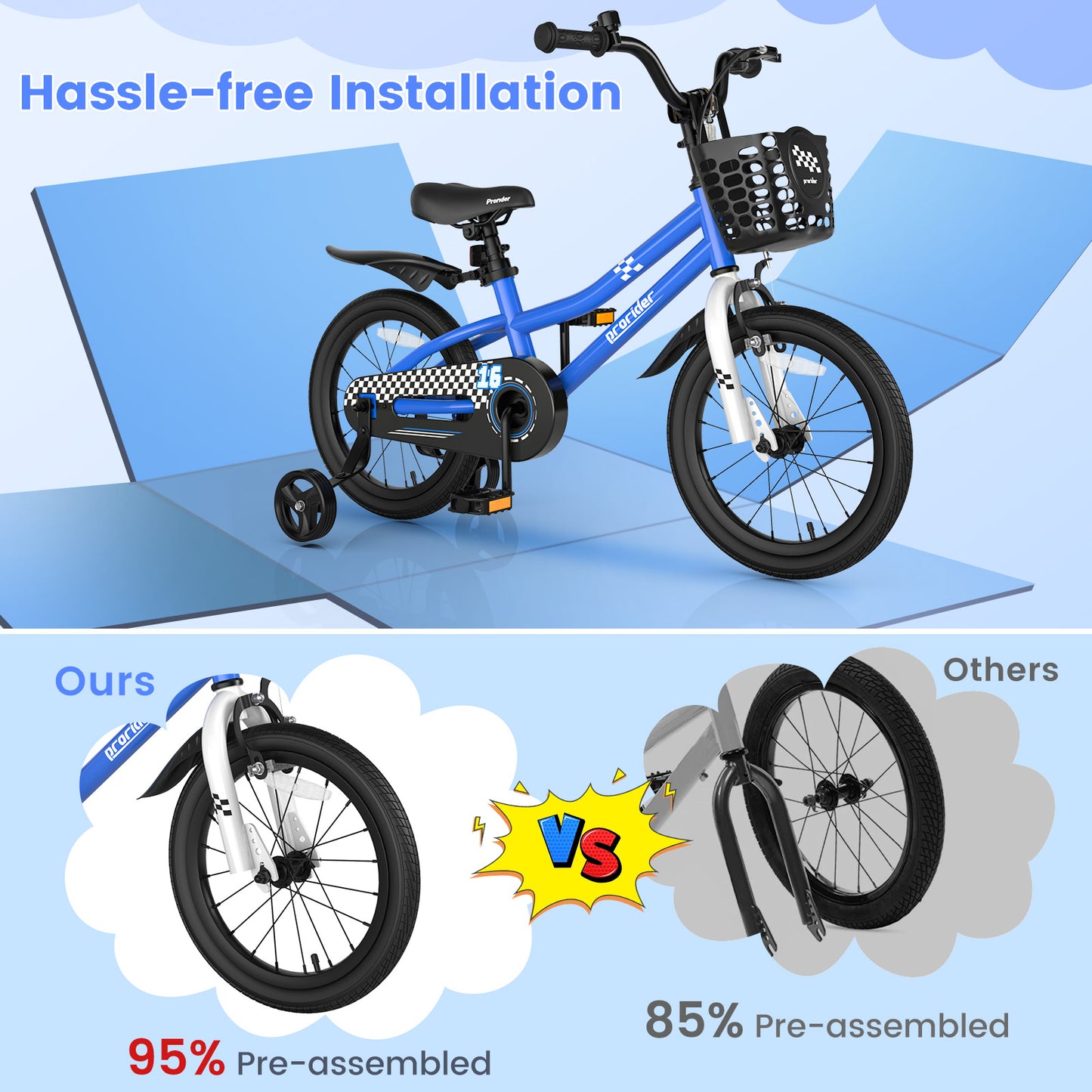 16 Inch Kids Bike with Removable Training Wheels, Navy Kids Bike at Gallery Canada