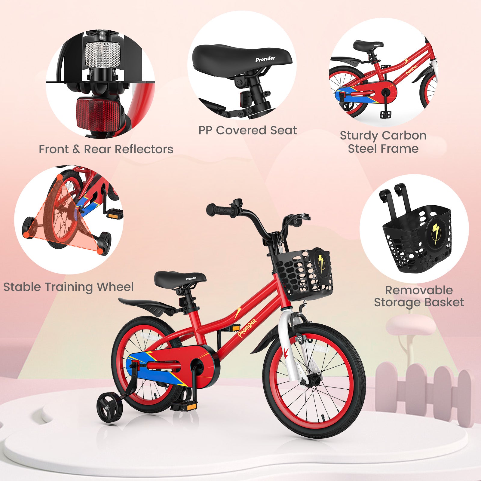 16 Inch Kids Bike with Removable Training Wheels, Red Kids Bike at Gallery Canada