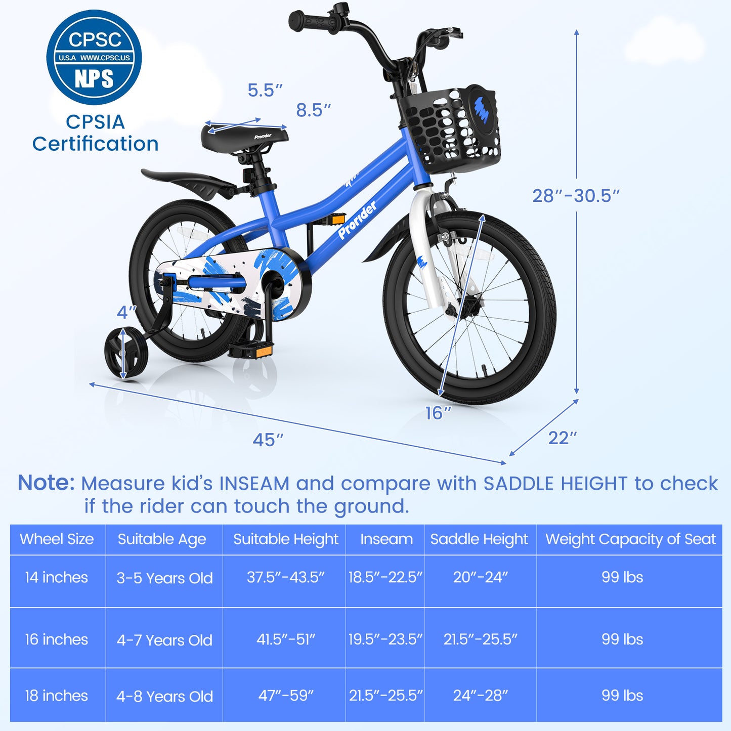 16 Inch Kids Bike with Removable Training Wheels, Blue Kids Bike at Gallery Canada