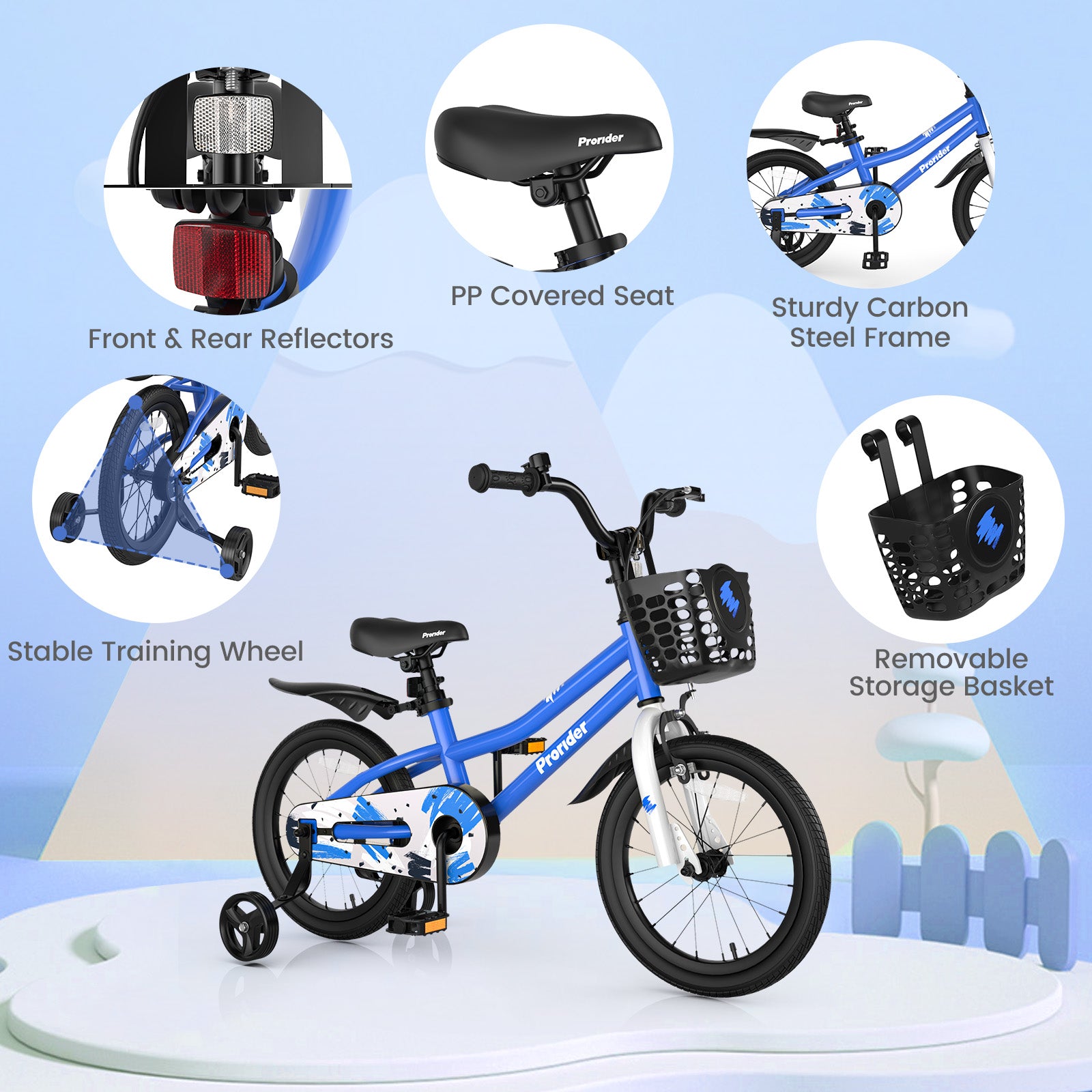 16 Inch Kids Bike with Removable Training Wheels, Blue Kids Bike at Gallery Canada
