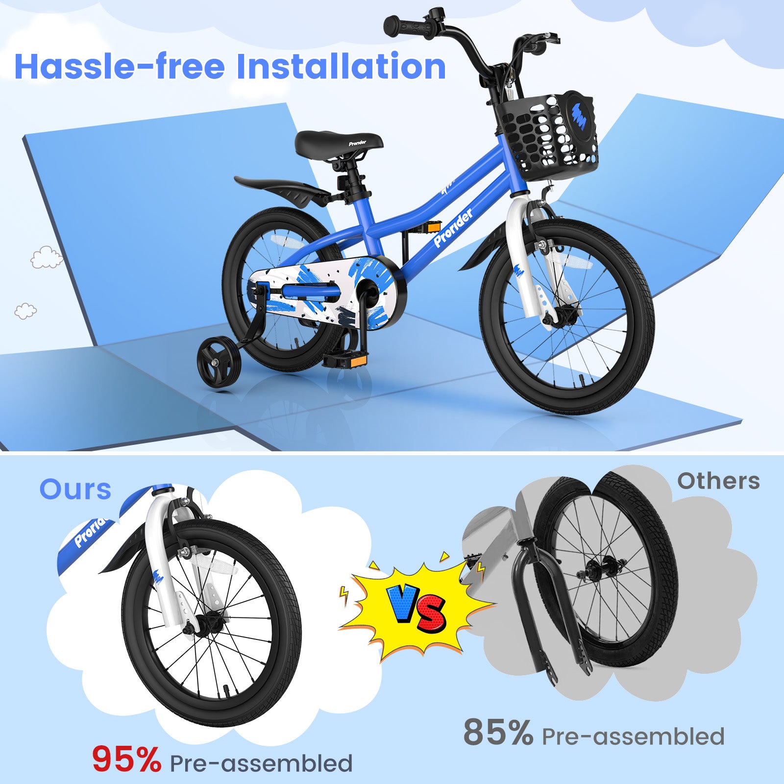 16 Inch Kids Bike with Removable Training Wheels, Blue Kids Bike at Gallery Canada