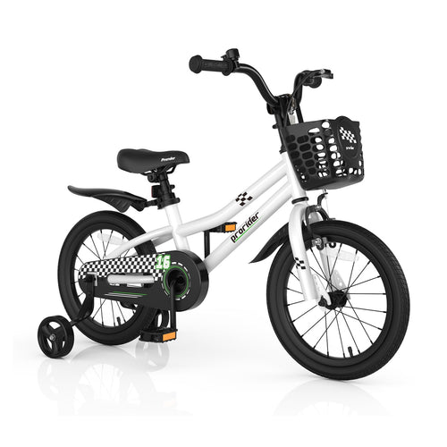 16 Inch Kids Bike, Removable Training Wheels, White, Black