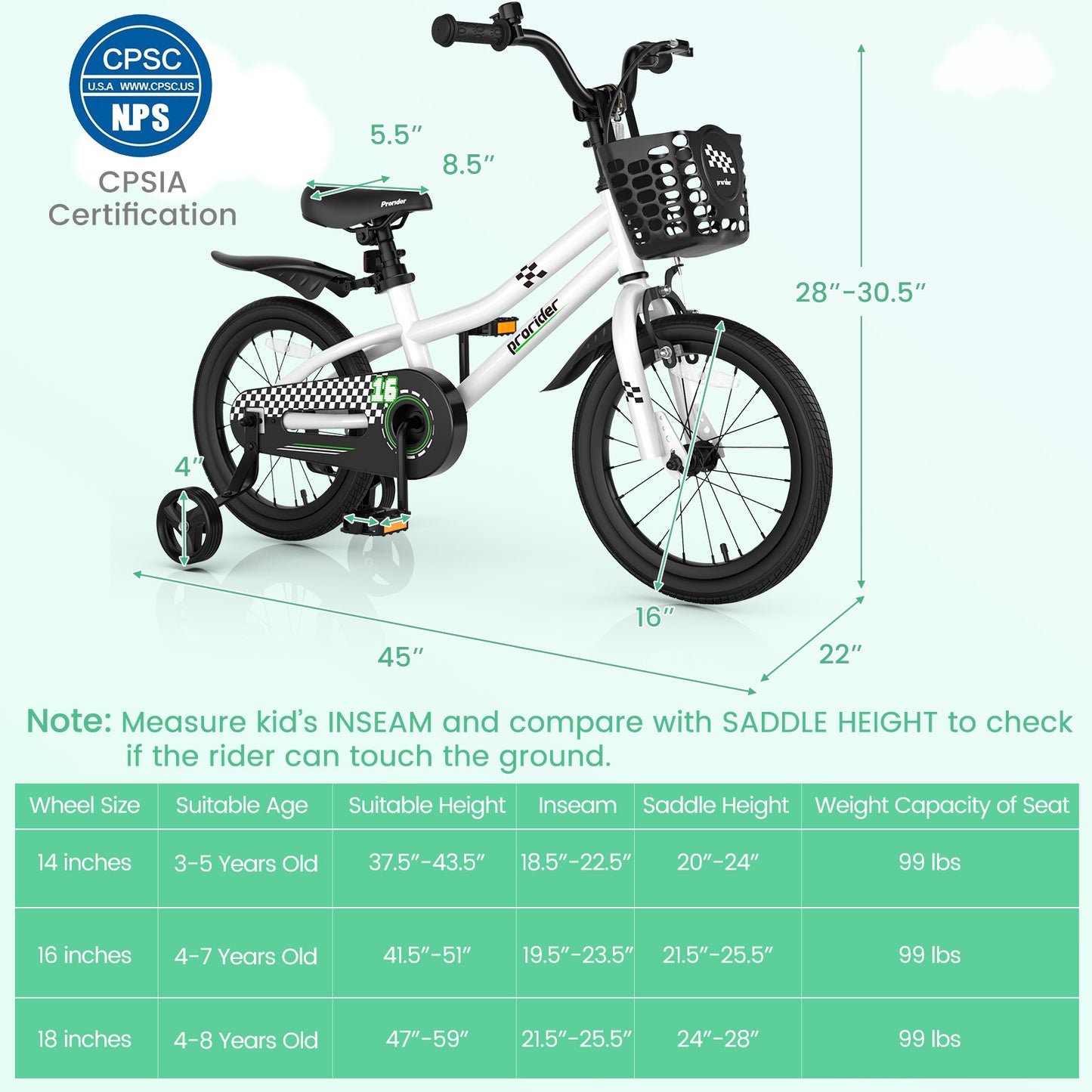 16 Inch Kids Bike with Removable Training Wheels, Black & White Kids Bike at Gallery Canada