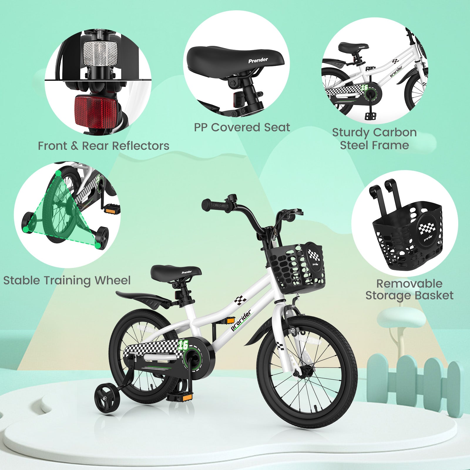 16 Inch Kids Bike with Removable Training Wheels, Black & White Kids Bike at Gallery Canada