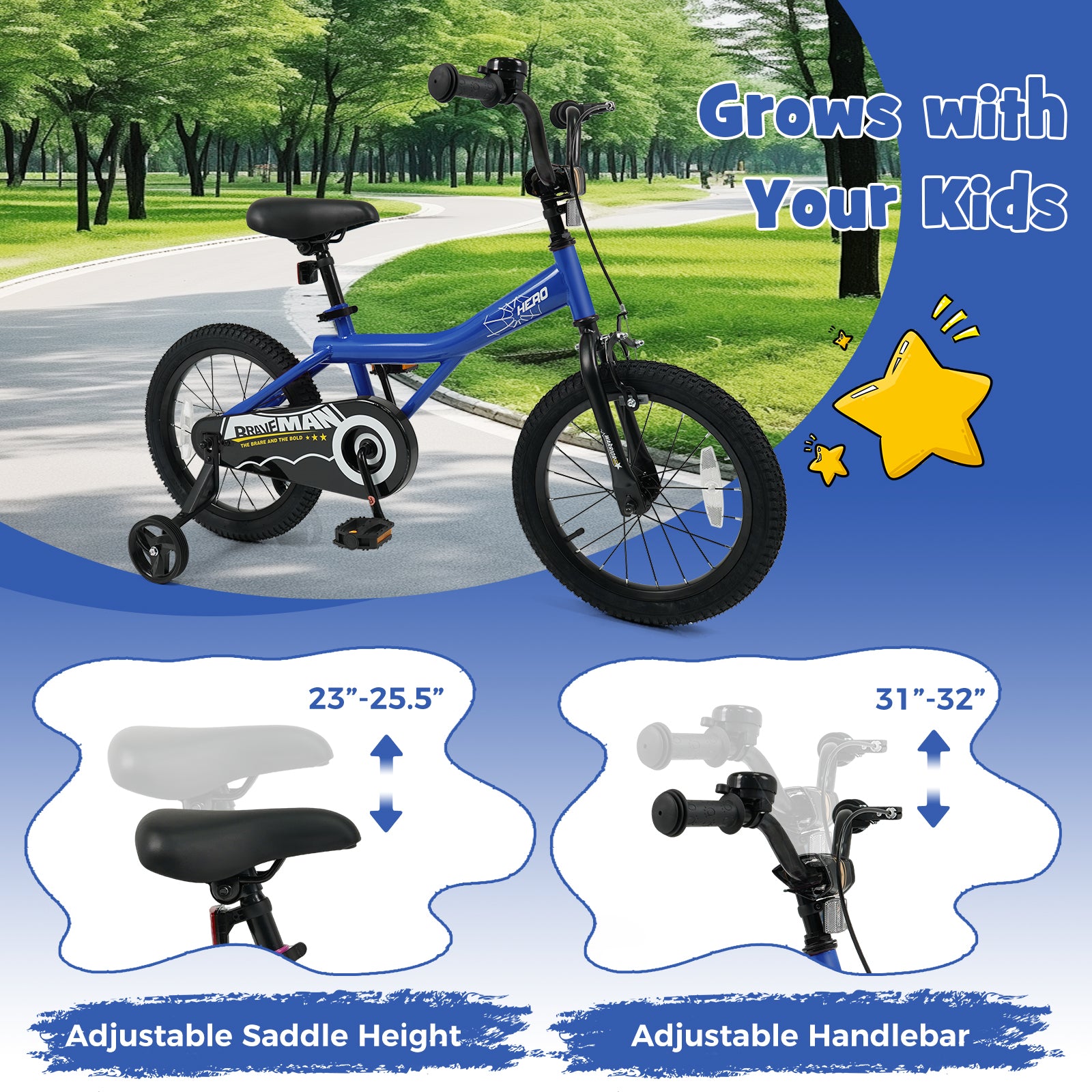 16-Inch Kids Bike with Removable Training Wheels Navy - Brave Hero, Navy Kids Bike at Gallery Canada