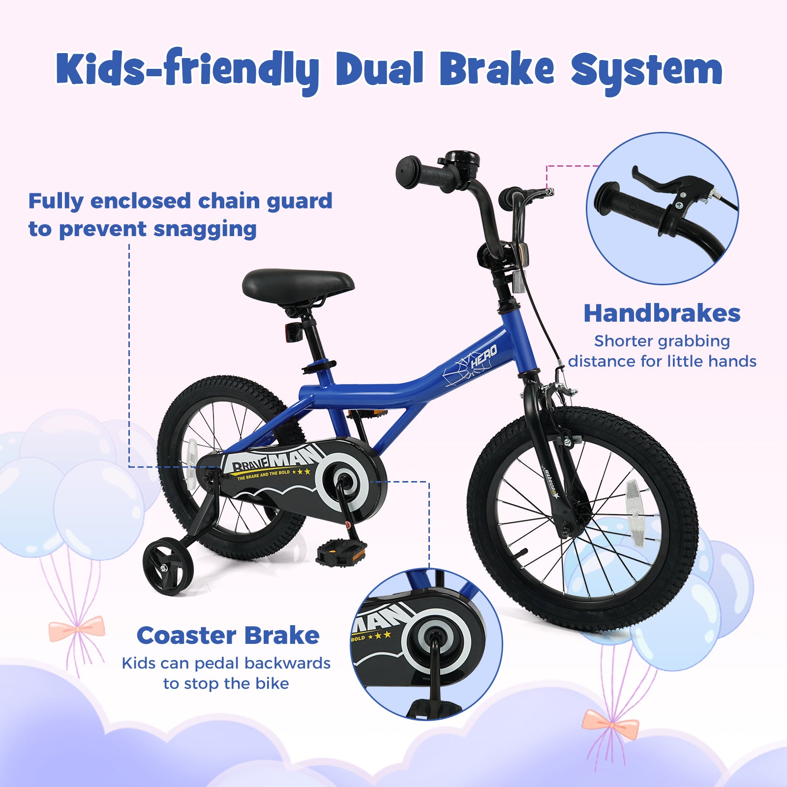 16-Inch Kids Bike with Removable Training Wheels Navy - Brave Hero, Navy Kids Bike at Gallery Canada