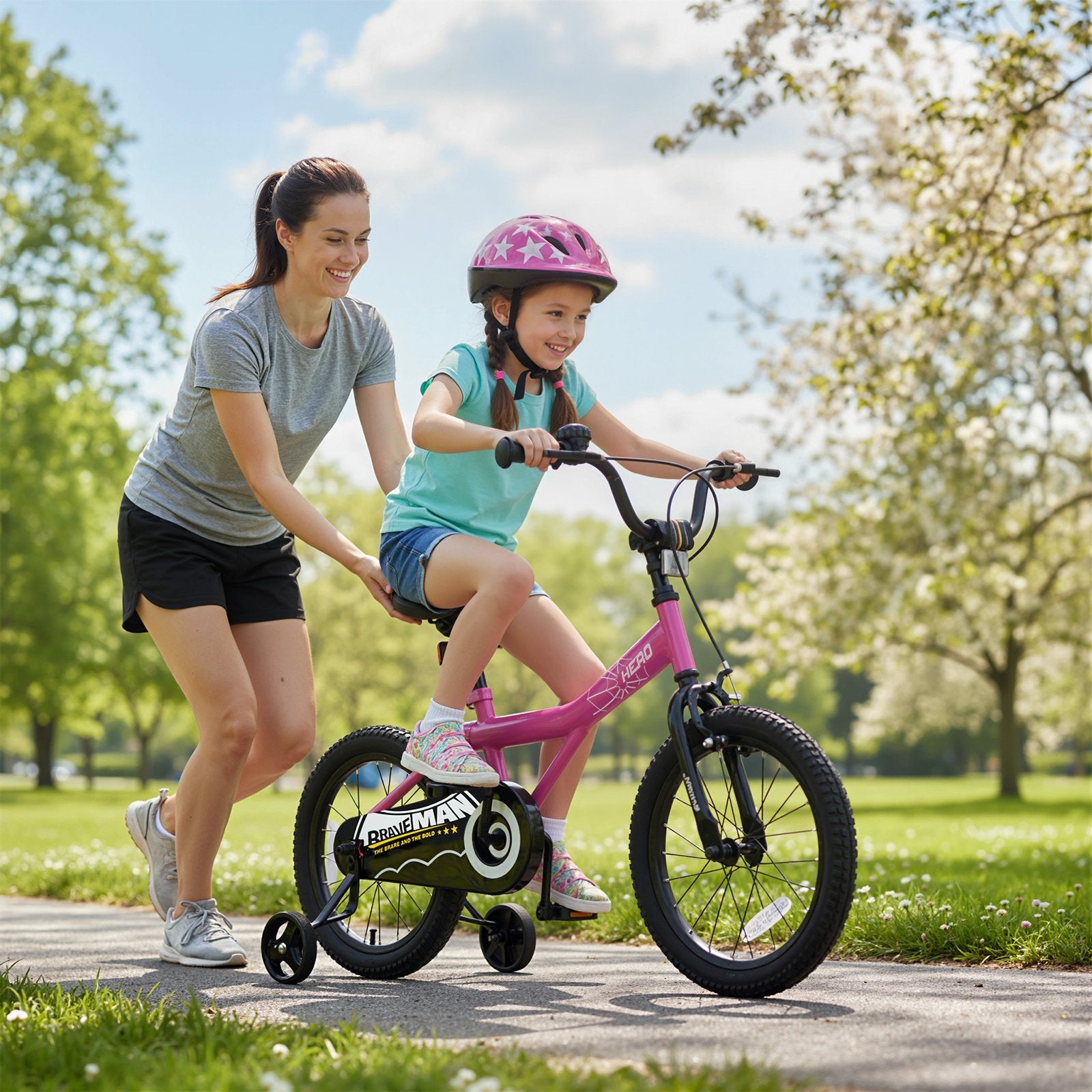 16-Inch Kids Bike with Removable Training Wheels Pink-Brave Hero Scooters at Gallery Canada