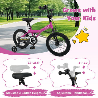 16-Inch Kids Bike with Removable Training Wheels Pink-Brave Hero Scooters at Gallery Canada