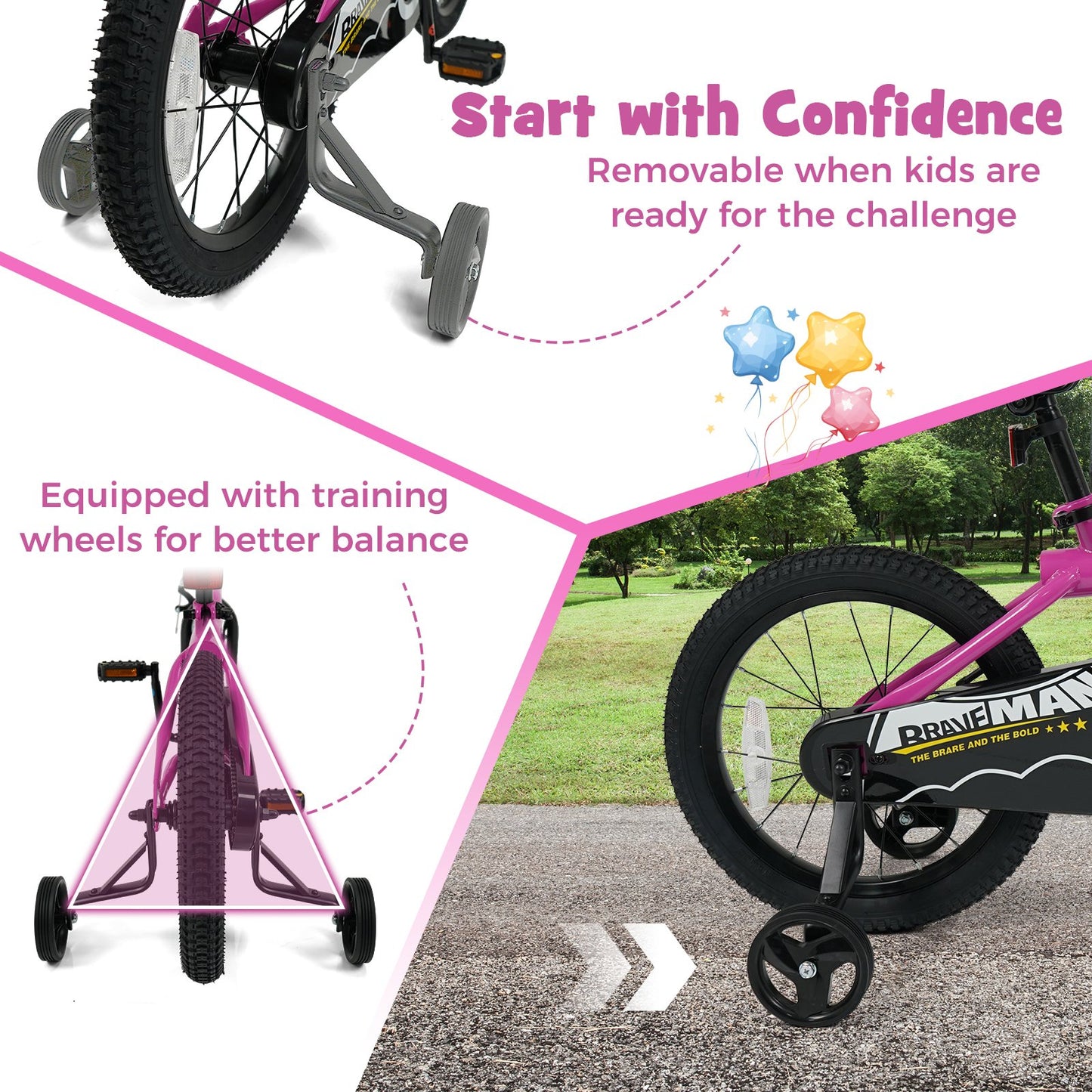16-Inch Kids Bike with Removable Training Wheels Pink-Brave Hero Scooters at Gallery Canada