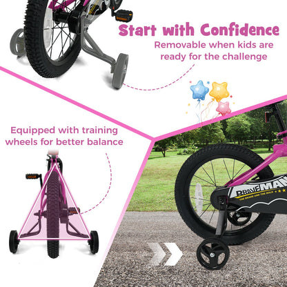 16-Inch Kids Bike with Removable Training Wheels Pink-Brave Hero Scooters at Gallery Canada