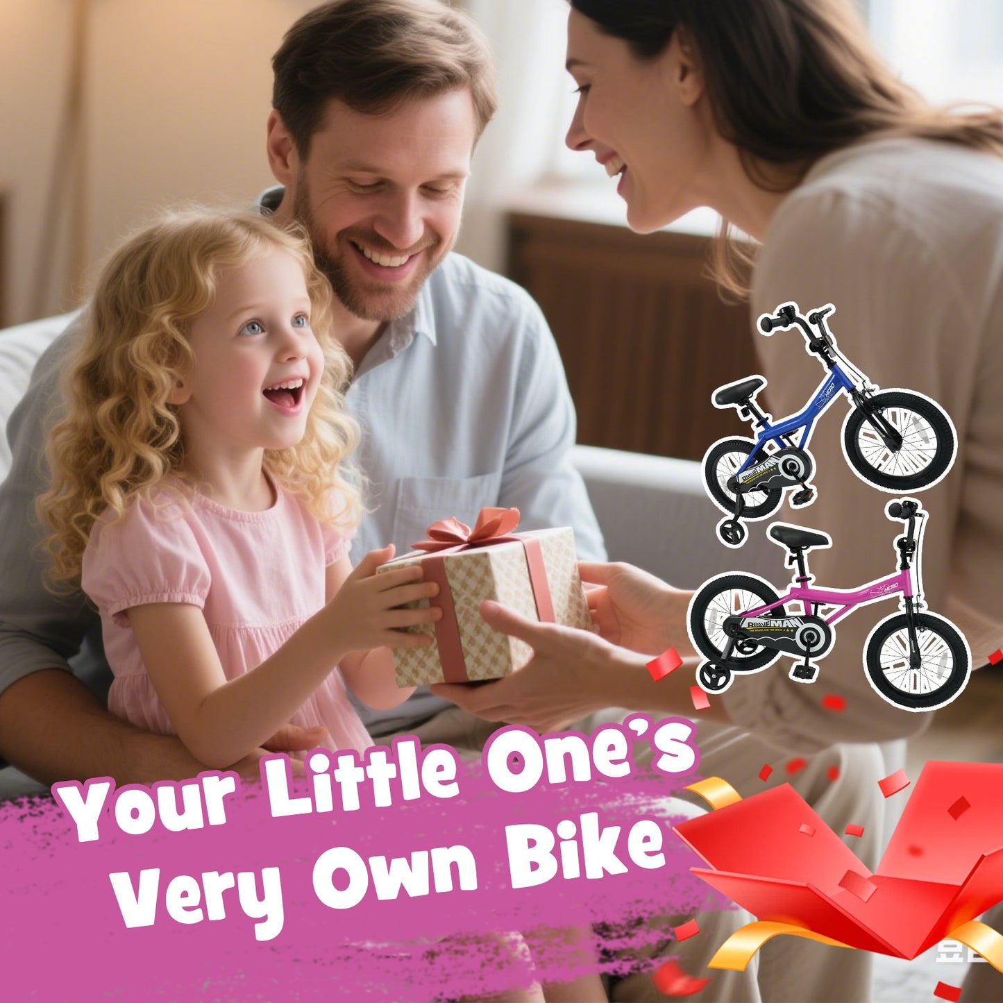 16-Inch Kids Bike with Removable Training Wheels Pink-Brave Hero Scooters at Gallery Canada