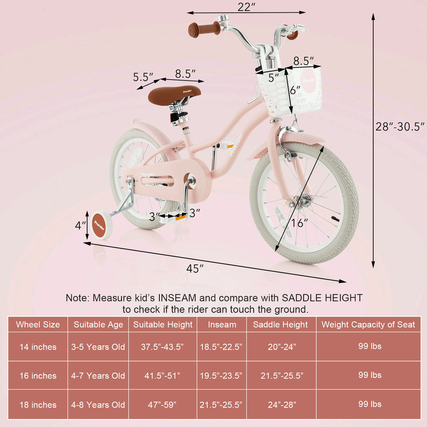 16 Inch Kids Bike with Front Handbrake and 2 Training Wheels, Pink Kids Bike at Gallery Canada