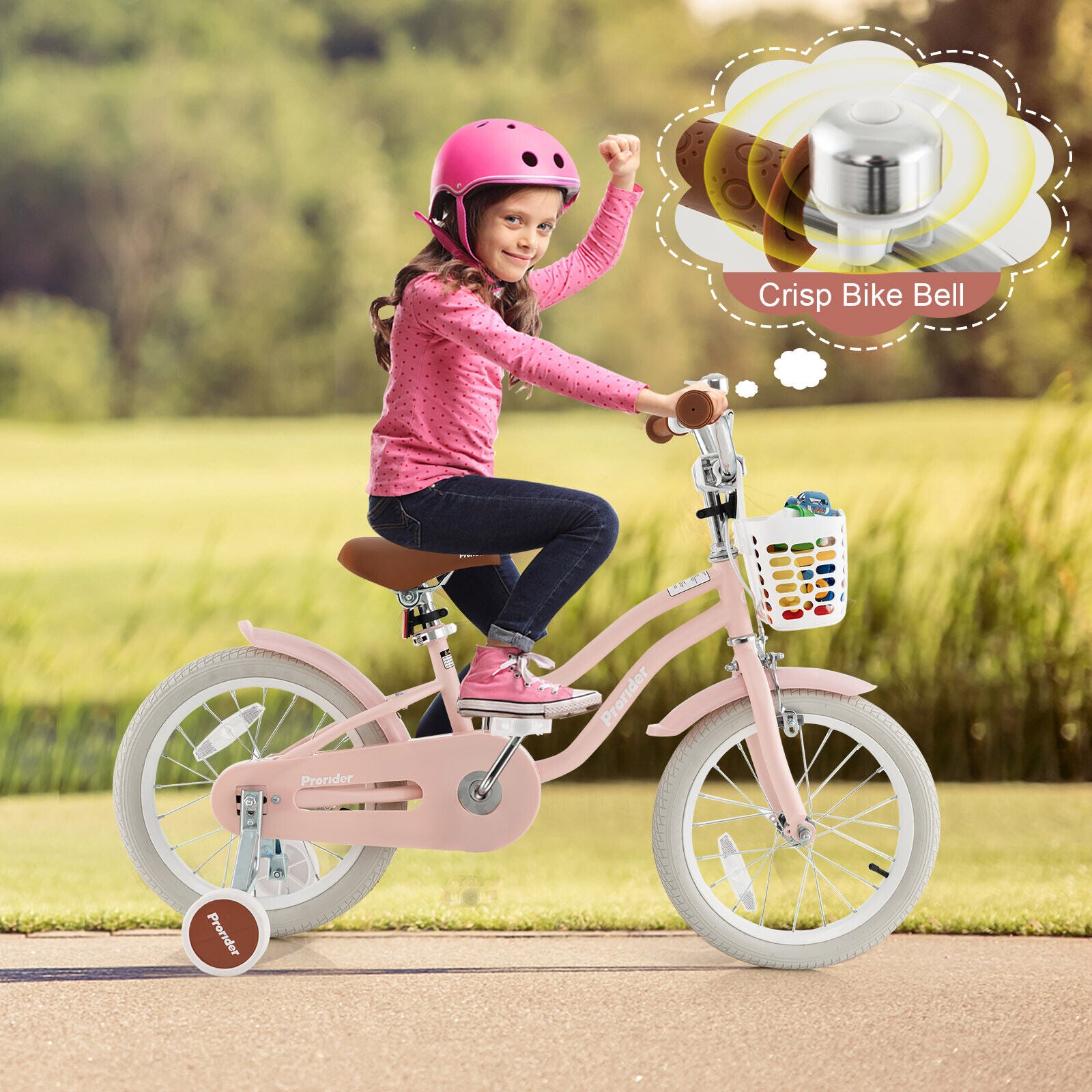 16 Inch Kids Bike with Front Handbrake and 2 Training Wheels, Pink Kids Bike at Gallery Canada