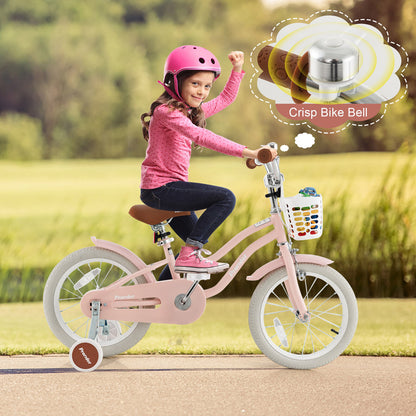16 Inch Kids Bike with Front Handbrake and 2 Training Wheels, Pink Kids Bike at Gallery Canada
