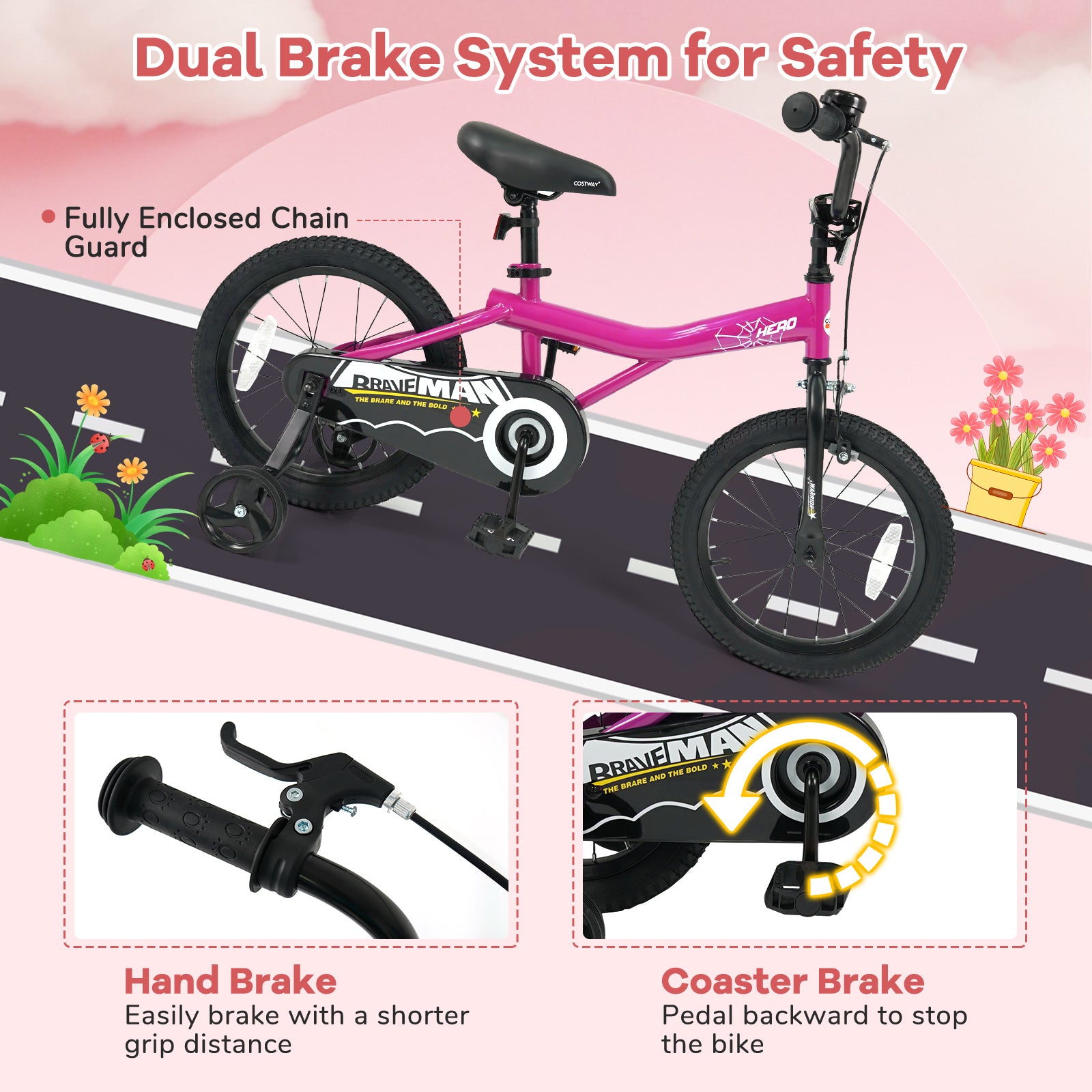 16-Inch Kids Bike, Removable Training Wheels, Brave Hero, Pink Scooters at Gallery Canada