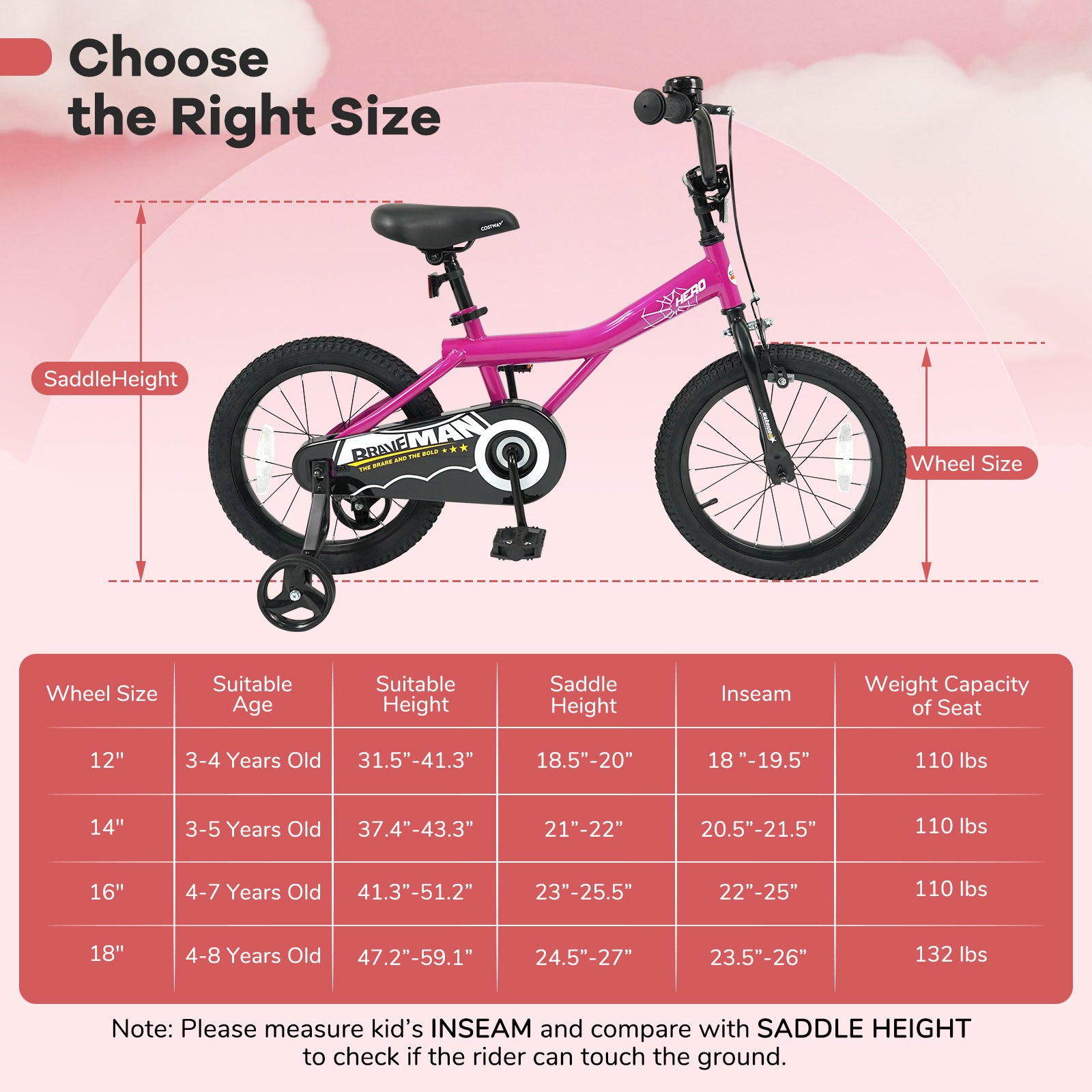 16-Inch Kids Bike, Removable Training Wheels, Brave Hero, Pink Scooters at Gallery Canada