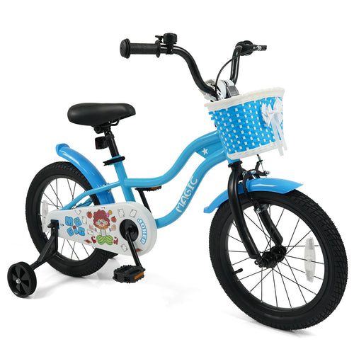 16 Inch Kids Bike with Training Wheels and Basket Navy Color, Navy