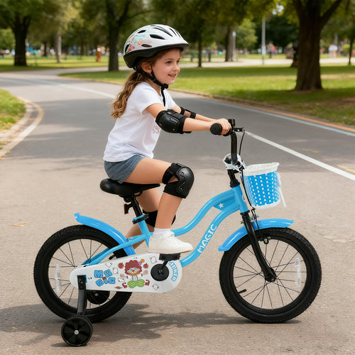 16 Inch Kids Bike with Training Wheels and Basket Navy Color, Navy