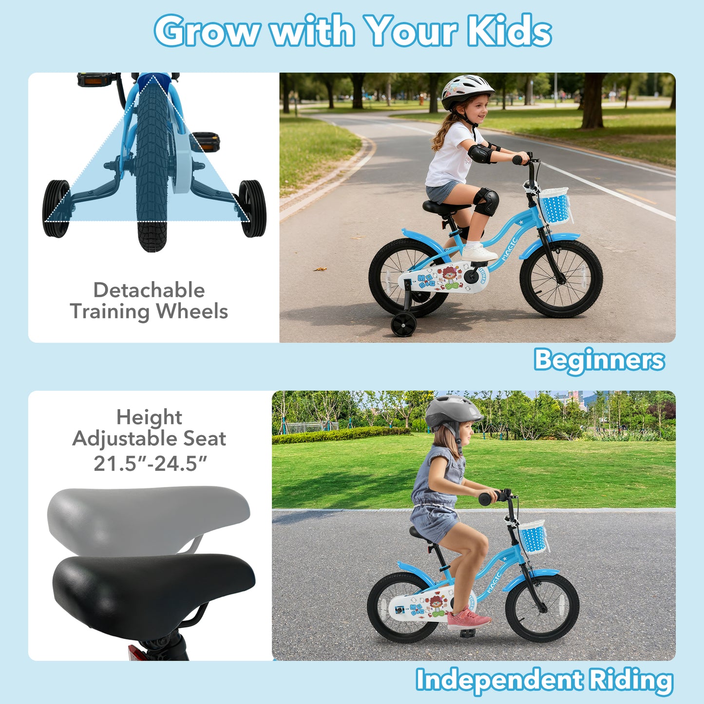 16 Inch Kids Bike with Training Wheels and Basket Navy Color, Navy Kids Bike at Gallery Canada