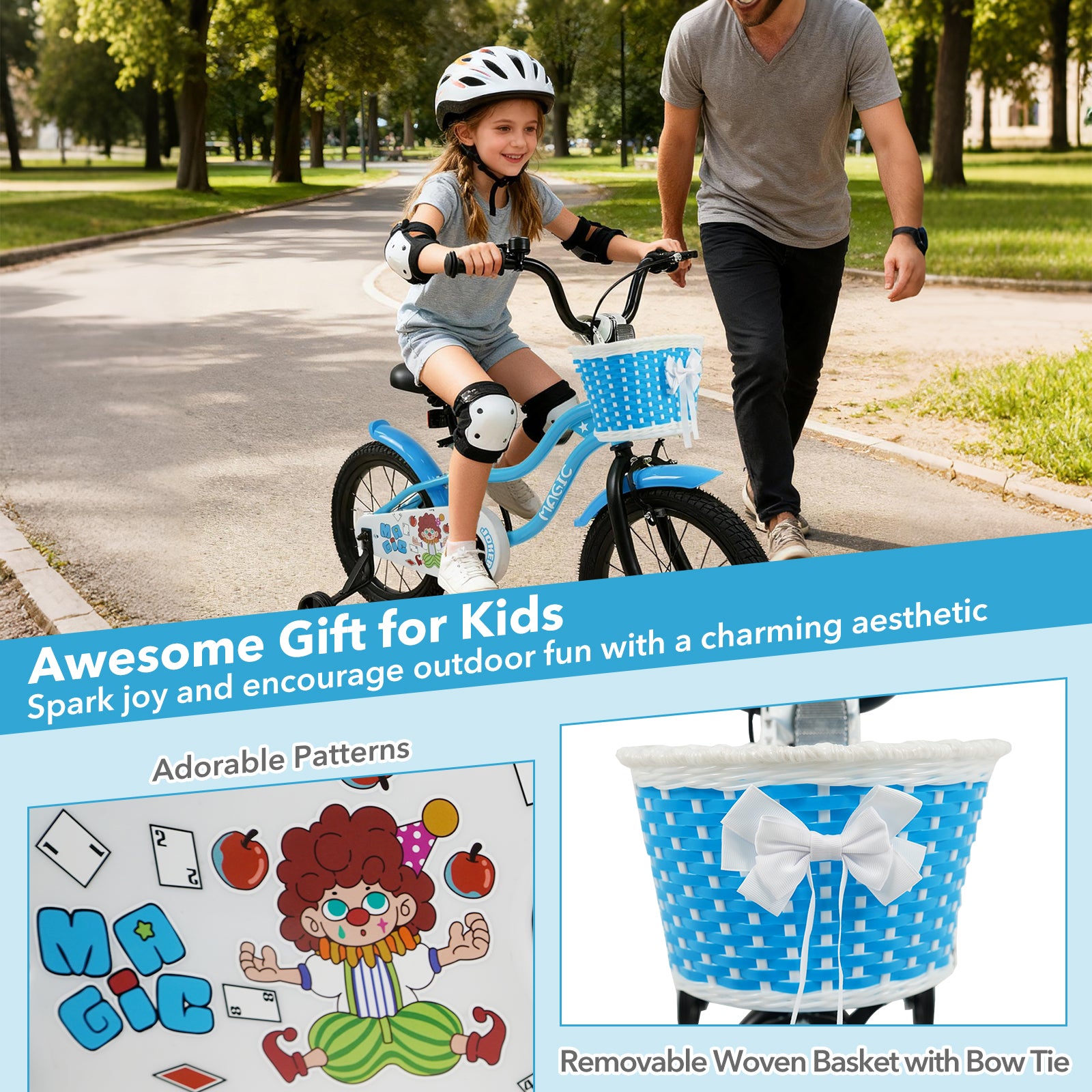 16 Inch Kids Bike with Training Wheels and Basket Navy Color, Navy Kids Bike at Gallery Canada