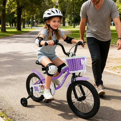 16 Inch Kids Bike with Training Wheels for Aged 4-7 Years Old - Magic Purple, Purple