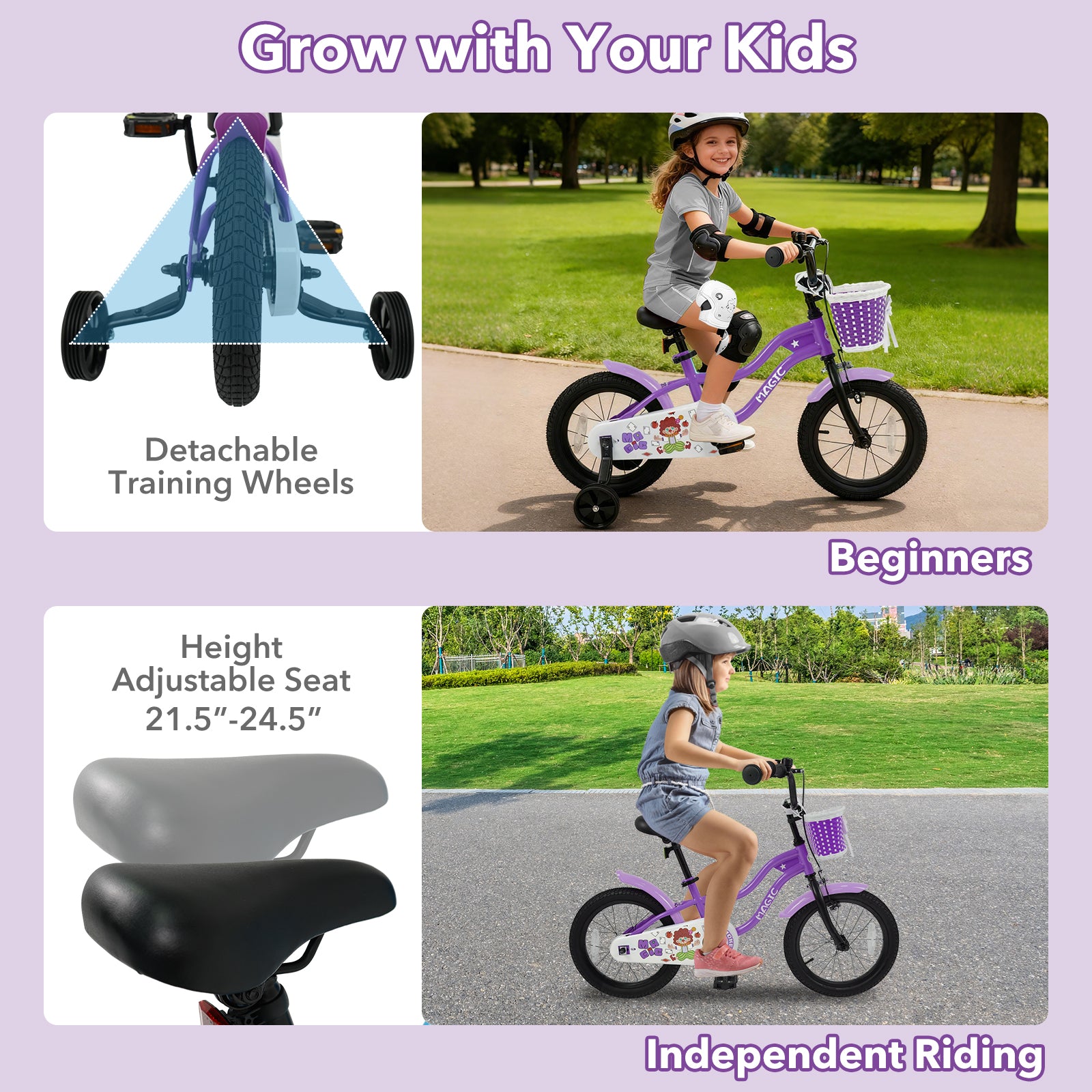 16 Inch Kids Bike with Training Wheels for Aged 4-7 Years Old - Magic Purple, Purple Kids Bike at Gallery Canada