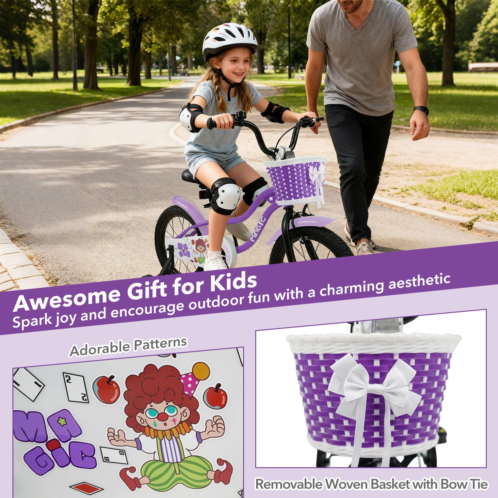 16 Inch Kids Bike with Training Wheels for Aged 4-7 Years Old - Magic Purple, Purple Kids Bike at Gallery Canada