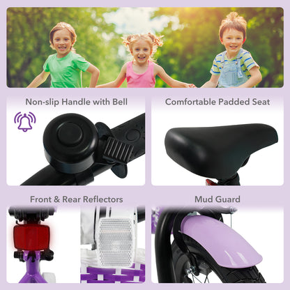16 Inch Kids Bike with Training Wheels for Aged 4-7 Years Old - Magic Purple, Purple Kids Bike at Gallery Canada
