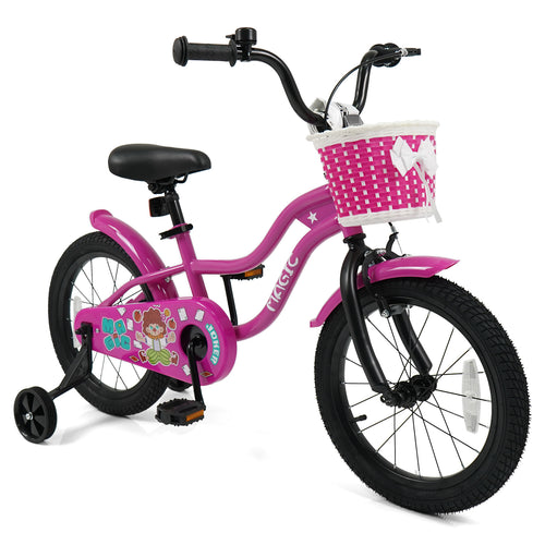 16 Inch Kids Bike with Training Wheels for Aged 4-7 Years Old - Magic Rose, Rose Red