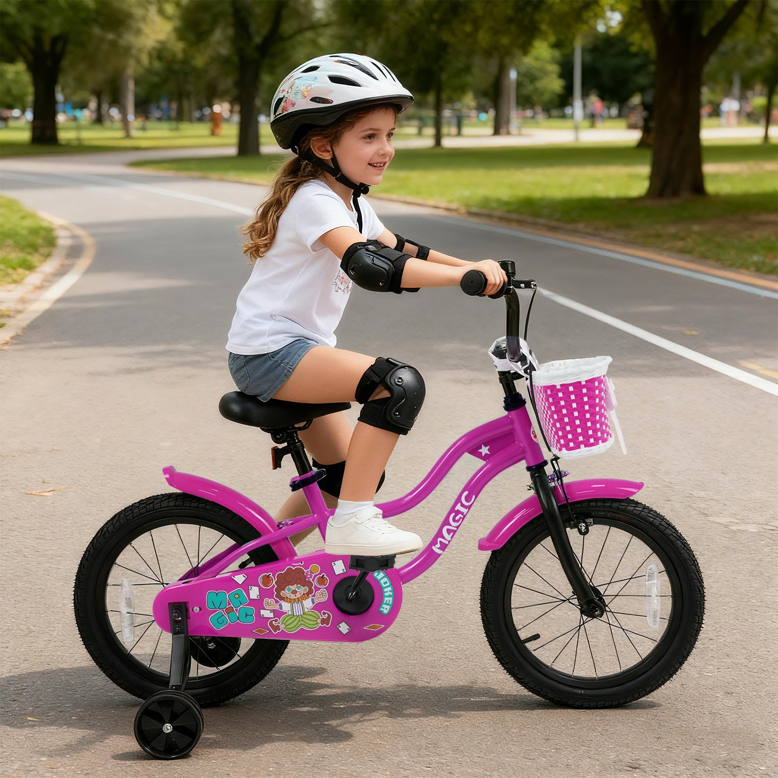 16 Inch Kids Bike with Training Wheels for Aged 4-7 Years Old - Magic Rose, Rose Red Kids Bike at Gallery Canada