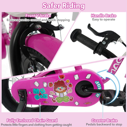 16 Inch Kids Bike with Training Wheels for Aged 4-7 Years Old - Magic Rose, Rose Red Kids Bike at Gallery Canada