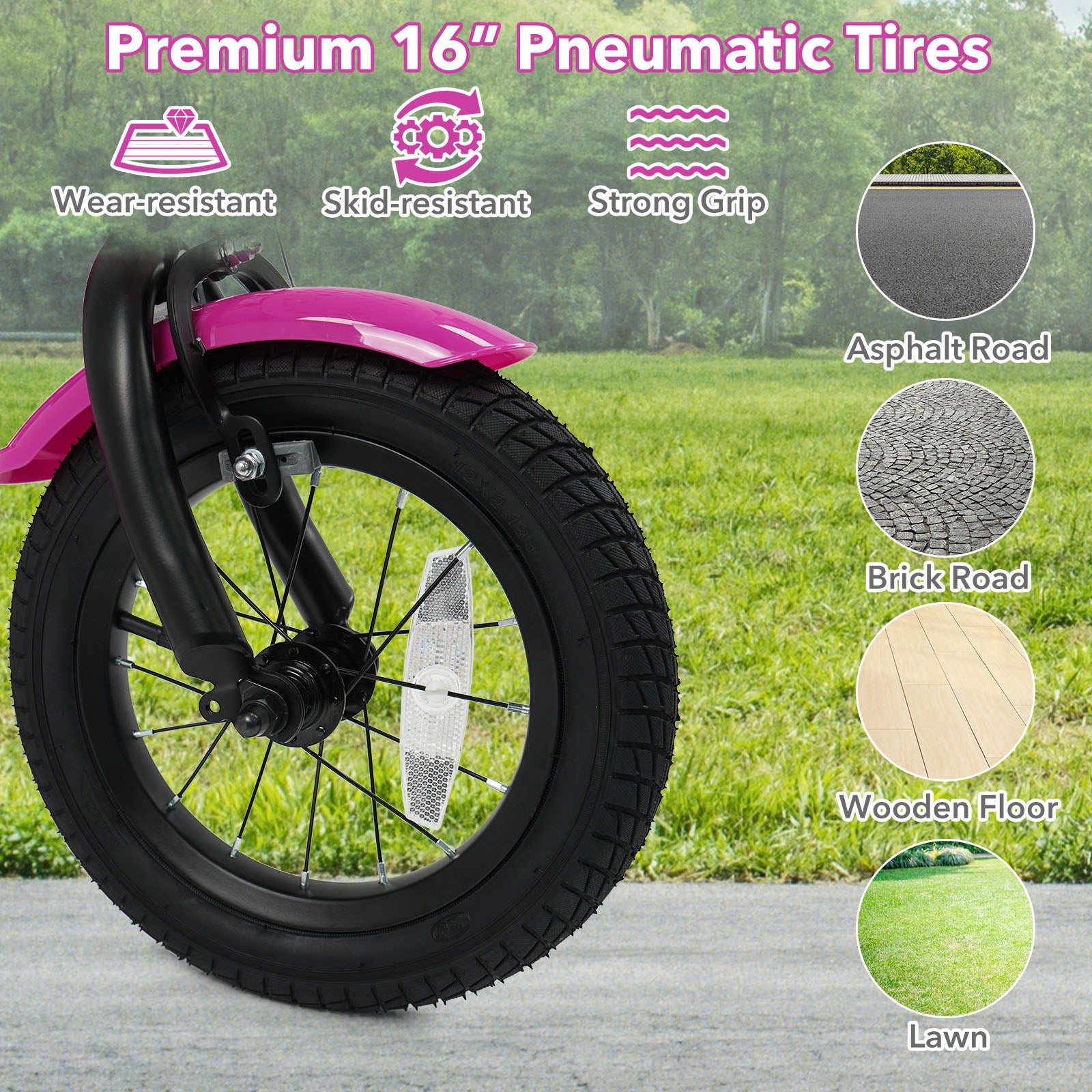 16 Inch Kids Bike with Training Wheels for Aged 4-7 Years Old - Magic Rose, Rose Red Kids Bike at Gallery Canada