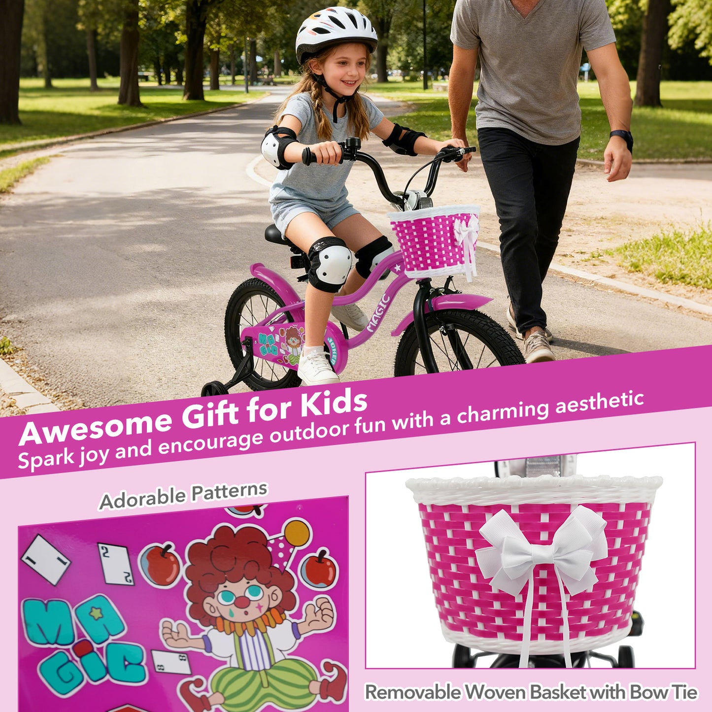 16 Inch Kids Bike with Training Wheels for Aged 4-7 Years Old - Magic Rose, Rose Red Kids Bike at Gallery Canada