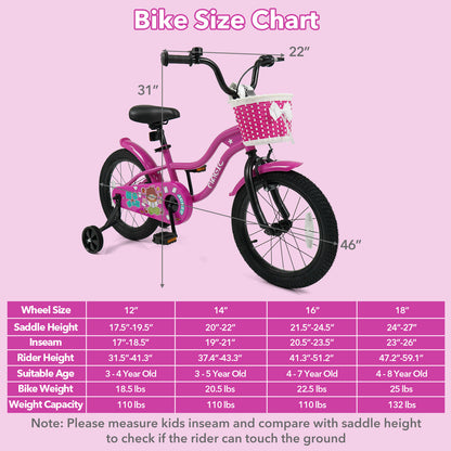 16 Inch Kids Bike with Training Wheels for Aged 4-7 Years Old - Magic Rose, Rose Red Kids Bike at Gallery Canada
