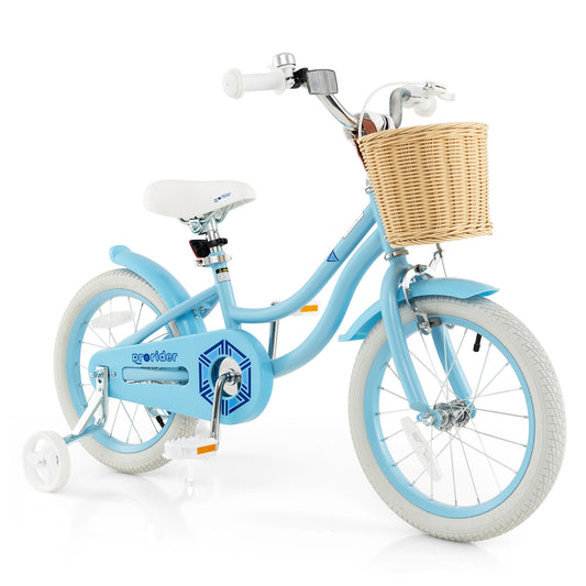 16-Inch Kids Bike With Training Wheels, Adjustable Seat, Blue Kids Bike Blue at Gallery Canada