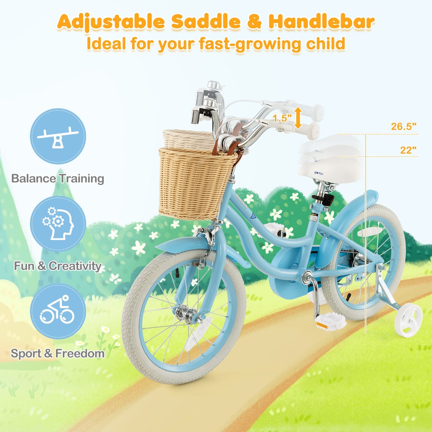 16-Inch Kids Bike With Training Wheels, Adjustable Seat, Blue Kids Bike at Gallery Canada