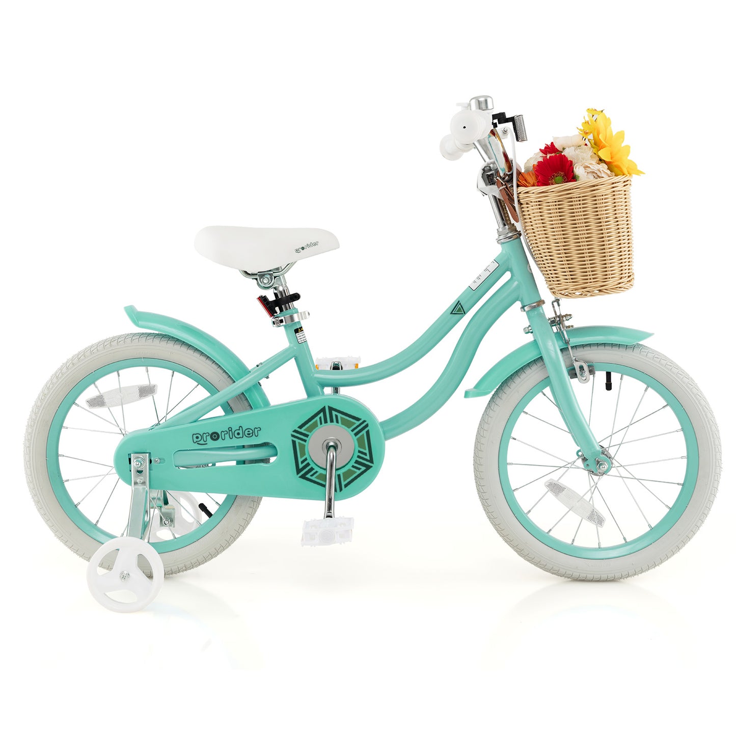 16-Inch Kids Bike With Training Wheels, Adjustable Seat, Green