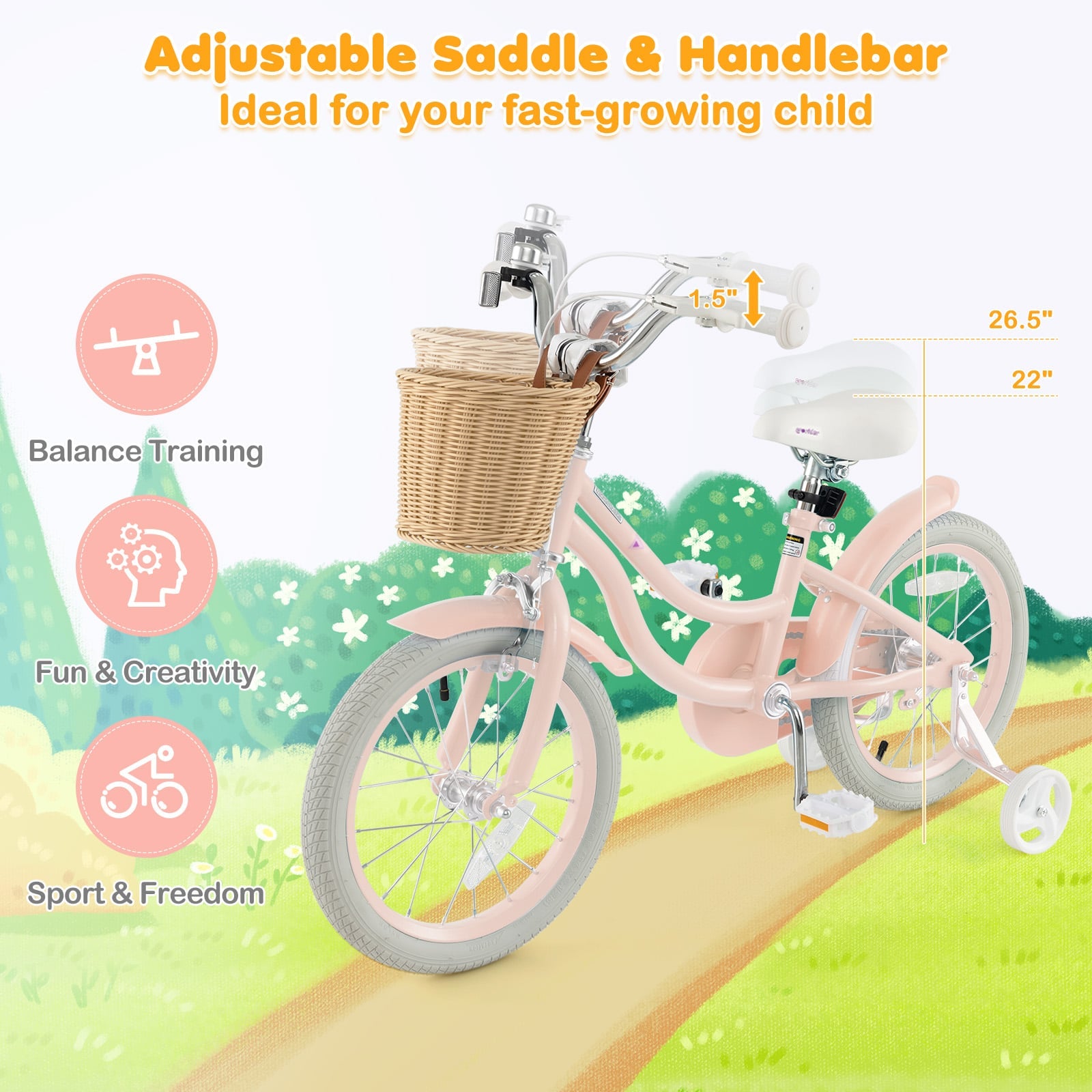 16-Inch Kids Bike With Training Wheels, Adjustable Seat, Pink Kids Bike at Gallery Canada