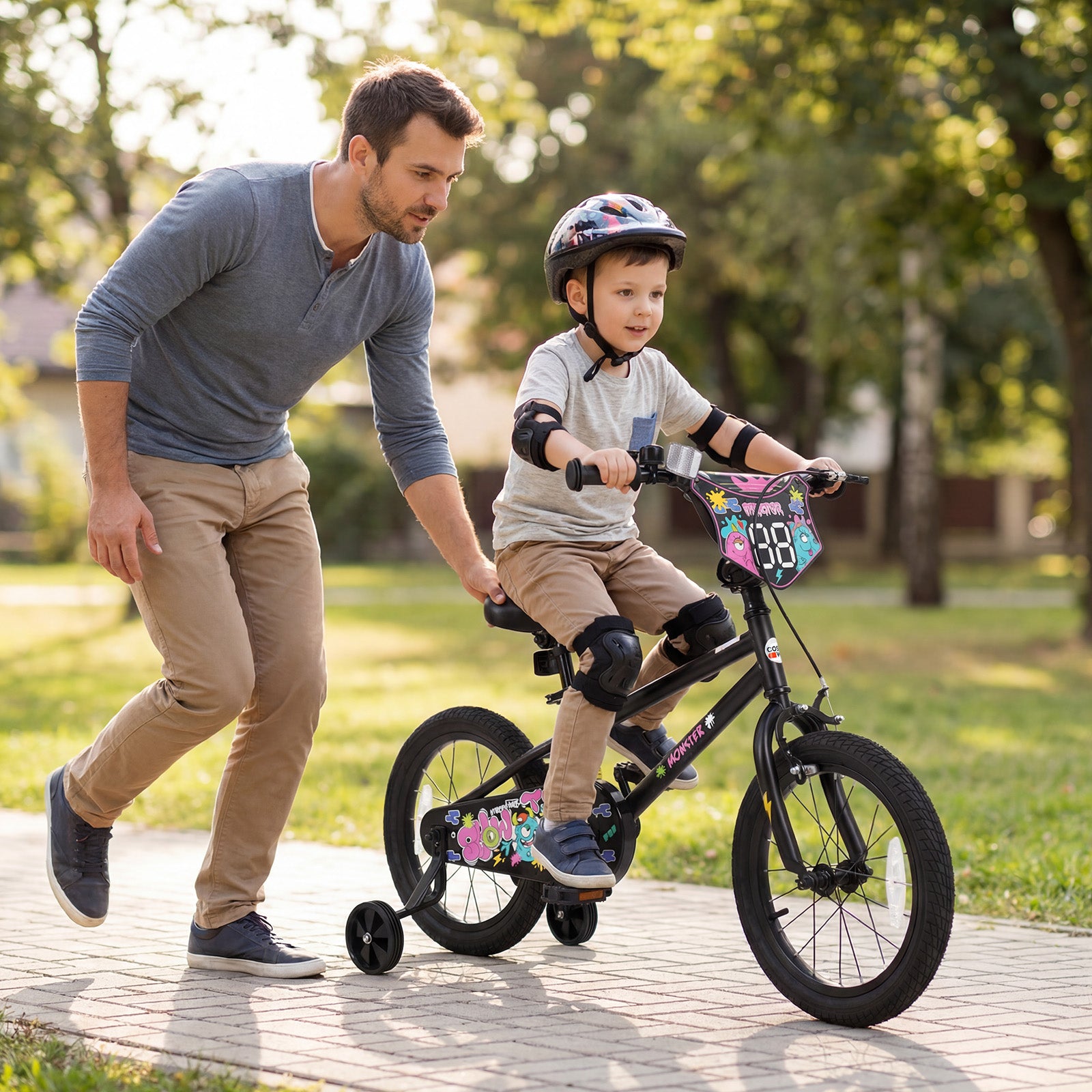 16 Inch Kids Bike with Training Wheels for Ages 4-7 Years Old Black- Street Art Time, Black Kids Bike at Gallery Canada