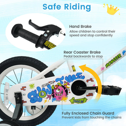 16 Inch Kids Bike with Training Wheels for Ages 4-7 Years Old White- Street Art Time, White Kids Bike at Gallery Canada