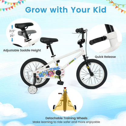 16 Inch Kids Bike with Training Wheels for Ages 4-7 Years Old White- Street Art Time, White Kids Bike at Gallery Canada